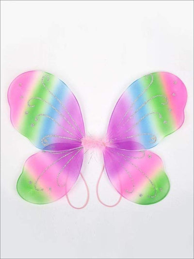 Girls Glitter Fairy Butterfly Wings ( Multiple Color Options) - Colorful Pink - Girls Halloween Costume