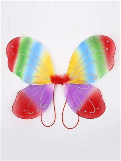 Girls Glitter Fairy Butterfly Wings ( Multiple Color Options) - Rainbow - Girls Halloween Costume