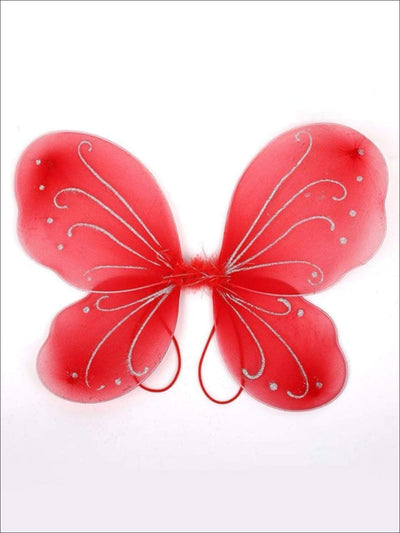 Girls Glitter Fairy Butterfly Wings ( Multiple Color Options) - Red - Girls Halloween Costume