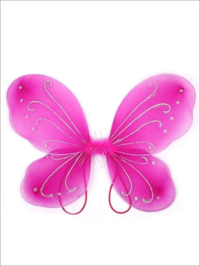 Girls Glitter Fairy Butterfly Wings ( Multiple Color Options) - Rose Red - Girls Halloween Costume