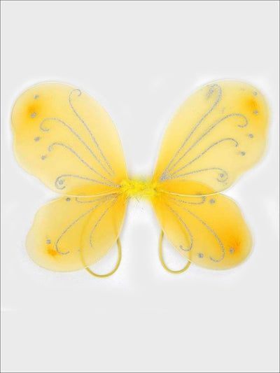 Girls Glitter Fairy Butterfly Wings ( Multiple Color Options) - Yellow - Girls Halloween Costume