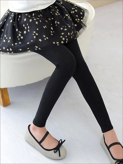 Girls Glitter Star Applique Tutu Skirt Leggings - Black / 4T - Girls Leggings