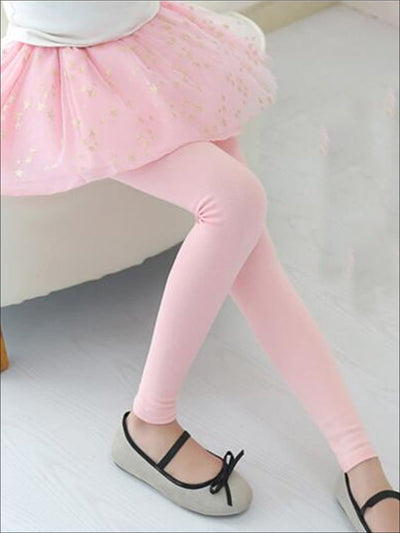 Girls Glitter Star Applique Tutu Skirt Leggings - Pink / 4T - Girls Leggings