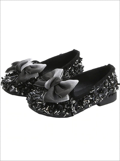Girls Glittery Sequined Flats with Ombre Double Bow - Girls Loafers