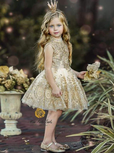 Girls Special Occasion Dress | Gold Embroidered Special Occasion Dress