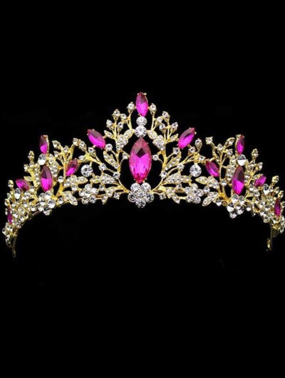 Girls Gold & Hot Pink Crystal Aurora Crown - hot pink - Hair Accessories