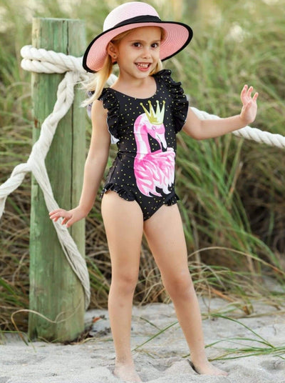 Kids Resort Wear | Girls Flutter Sleeve Flamingo One Piece Swimsuit