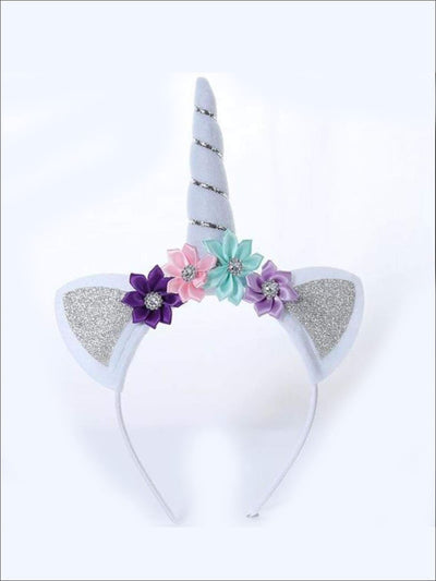 Girls Gold & Silver Glitter Flower Unicorn Headband - Hair Accessories