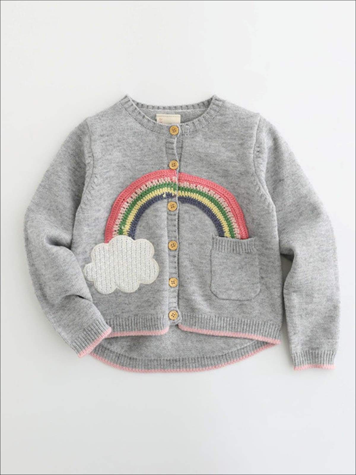 Knit Me A Rainbow Cardigan  - Grey / 3T - Girls Sweater