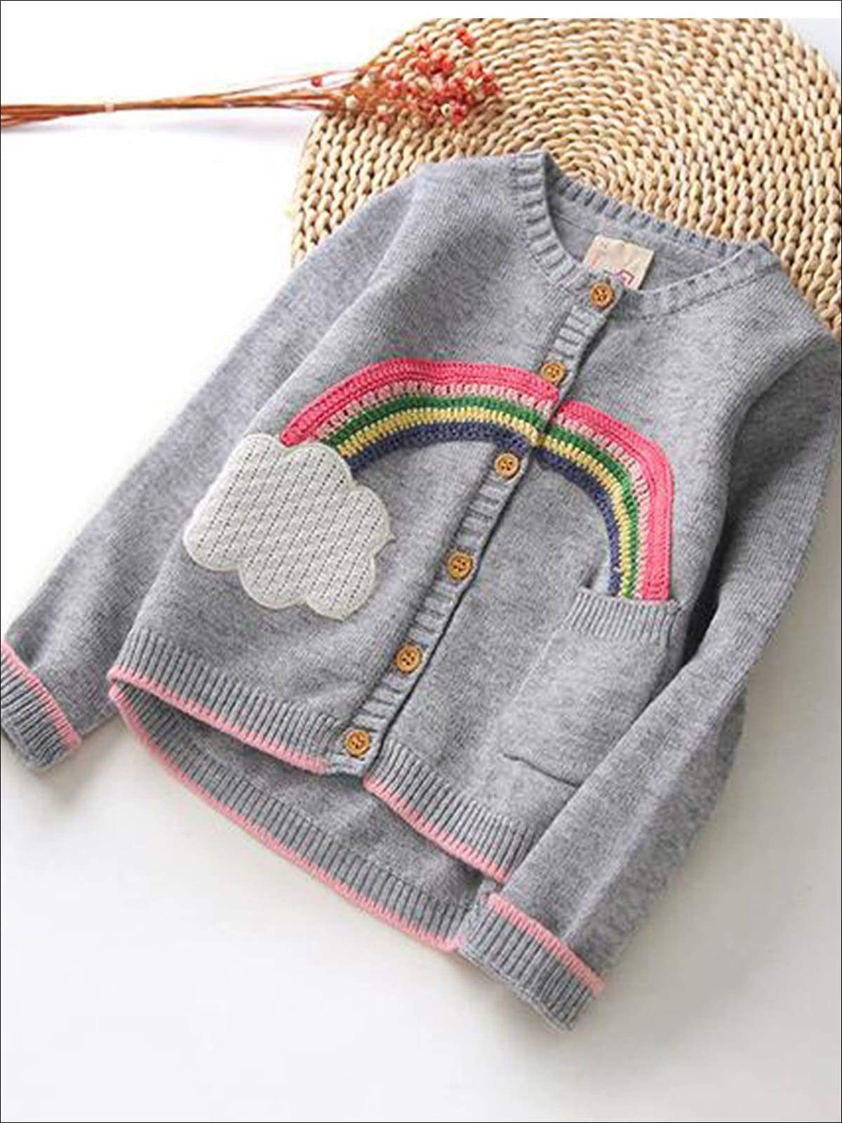 Knit Me A Rainbow Cardigan  - Grey / 3T - Girls Sweater