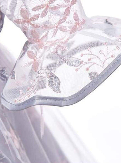Girls Grey Half Sleeve Flower Embroidered Ruffled Party Dress - Girls Spring Dressy Dress