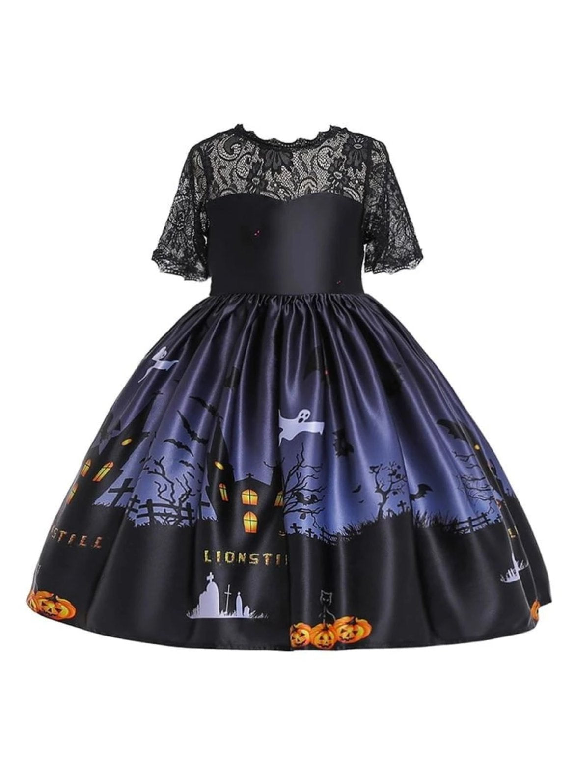 Girls Halloween Fancy Witches Pumpkins and Ghosts Gown - Black / 4T - Girls Halloween Dress