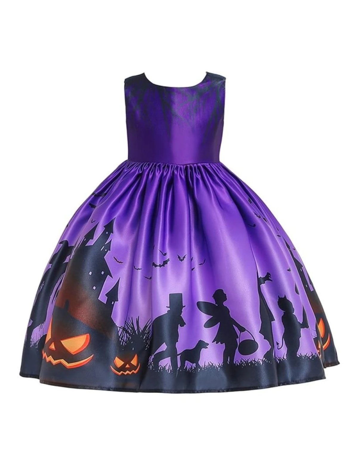 Girls Halloween Fancy Witches Pumpkins and Ghosts Gown - Purple / 4T - Girls Halloween Dress