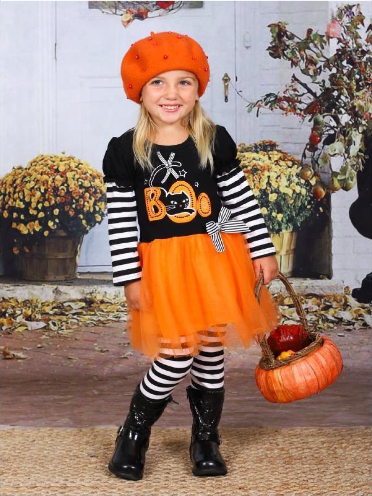 Girls Halloween Boo Tutu Tunic & Striped Legging Set - Mia Belle Girls