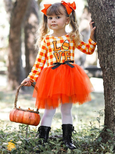 Girls Halloween Dress | Plaid Candy Corn Tutu Dress - Mia Belle Girls
