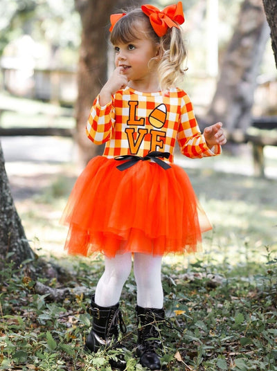 Girls Halloween Dress | Plaid Candy Corn Tutu Dress - Mia Belle Girls