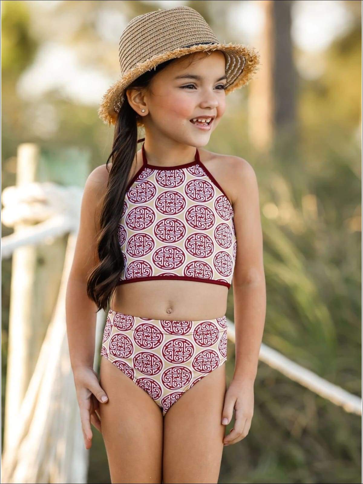 Little Girls Swimwear | Halter Medallion High Waist Two Piece Swimsuit
