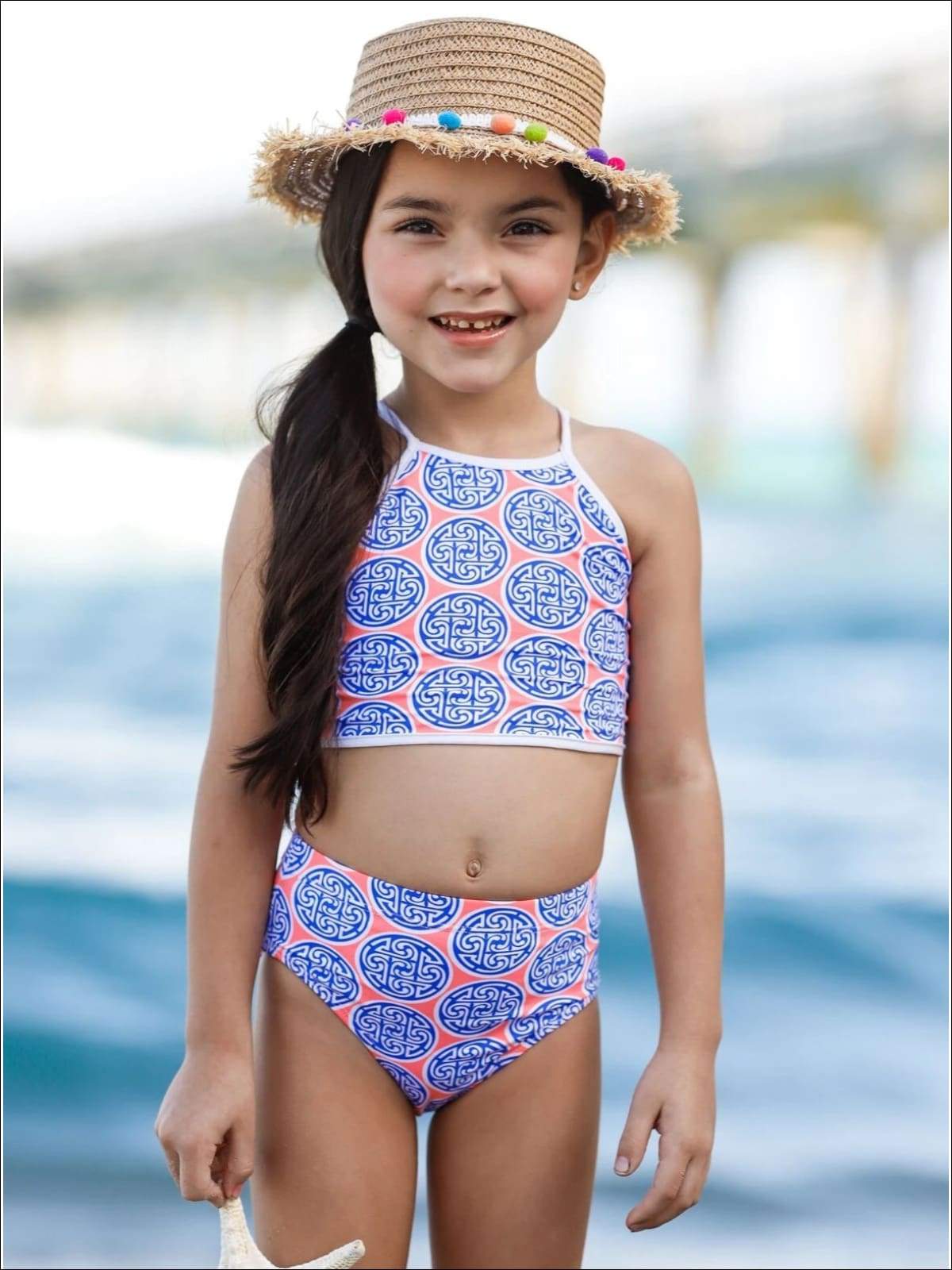 Little Girls High Waisted Bikini Swimsuit Two Pieces Bathing Suit Kids  Bandeau Crop Tops with Swim Shorts Swimwear