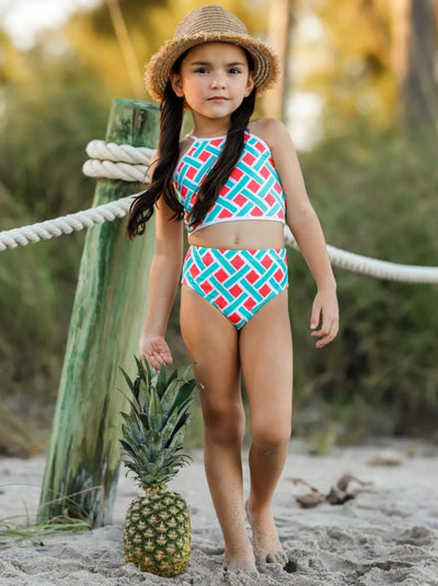 Kids Swimsuits | Little Girls Halter High Waist Two Piece Swimsuit