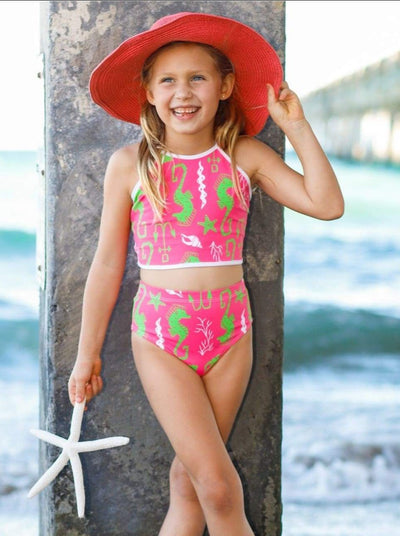 Kids Swimsuits | Little Girls Halter High Waist Two Piece Swimsuit