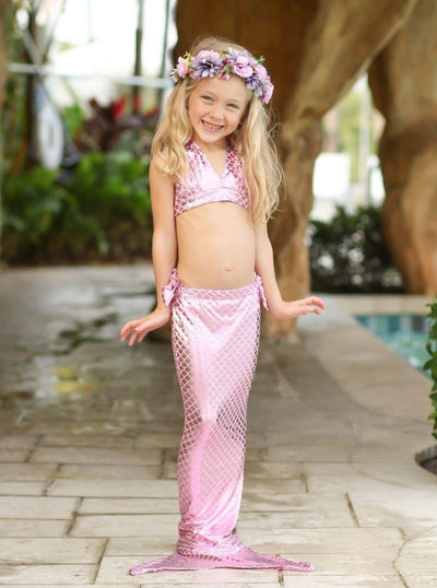 Toddlers Mermaid Swimsuit | Metallic Three Piece Mermaid Tail Swimsuit