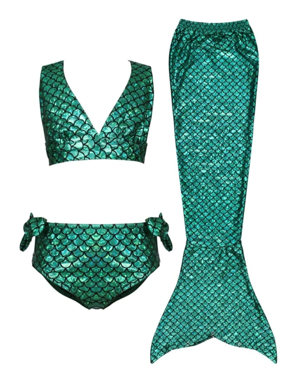 Toddlers Mermaid Swimsuit | Metallic Three Piece Mermaid Tail Swimsuit