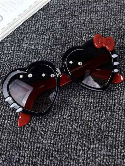 Girls Heart Shaped Sunglasses With Bow - Black - Girls Accessories