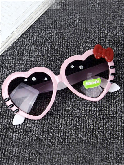 Girls Heart Shaped Sunglasses With Bow - Pink - Girls Accessories
