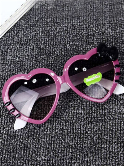 Girls Heart Shaped Sunglasses With Bow - Purple - Girls Accessories