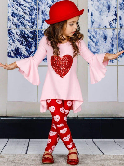 Girls Valentine's Day Outfit | Girls Sequin Heart Tunic & Legging Set