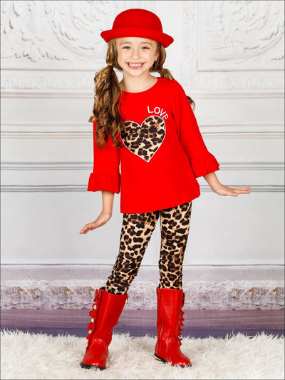 Kids Valentine's Clothes | Girls Love Leopard Heart Top & Legging Set
