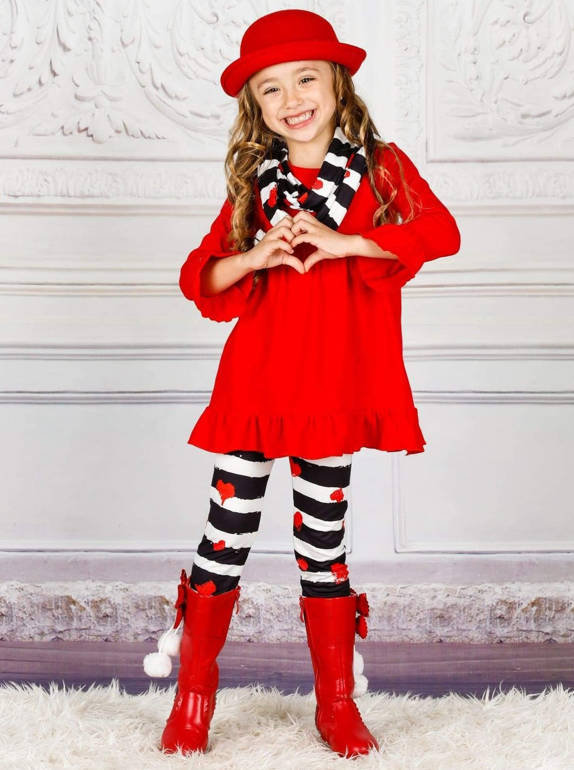 Girls Valentine's Clothes | Tunic, Heart Print Scarf & Legging Set