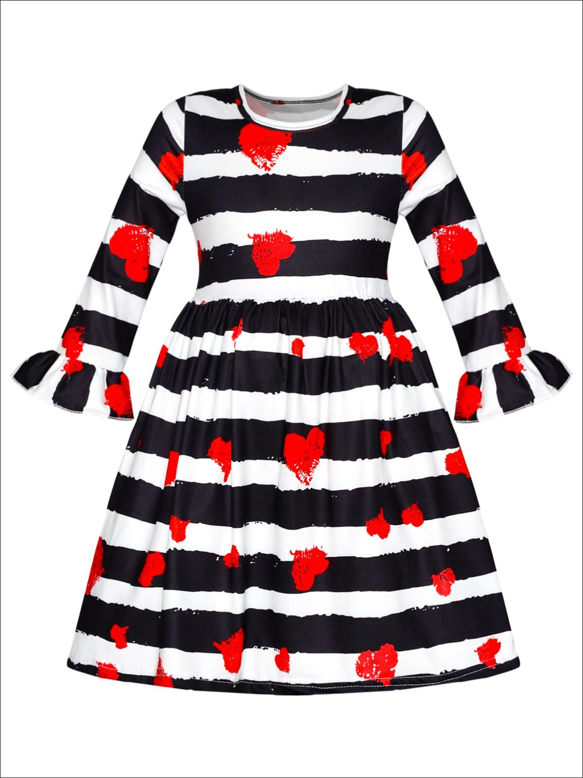 Kids Valentine's Day Dress | Girls Stripe Heart Print Ruffle Dress