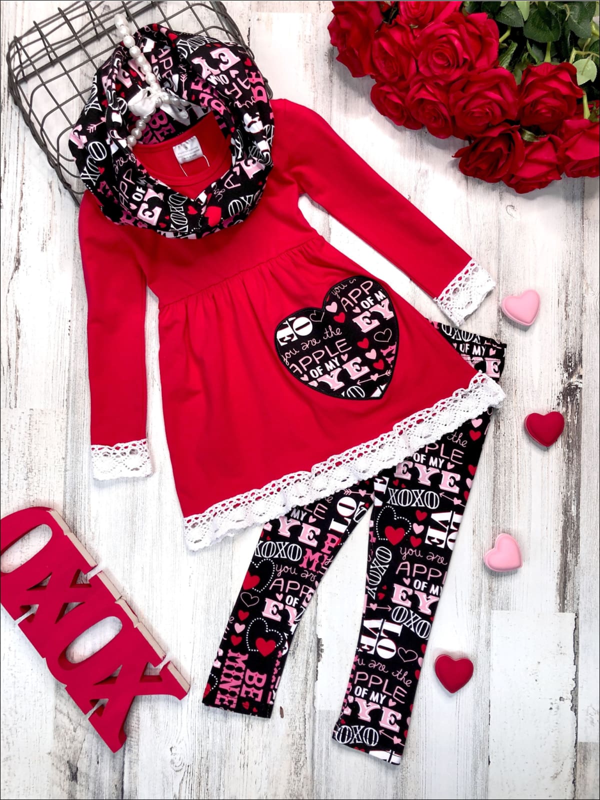 Kids Valentine's Outfit | Little Girls Tunic, Scarf & Legging Set