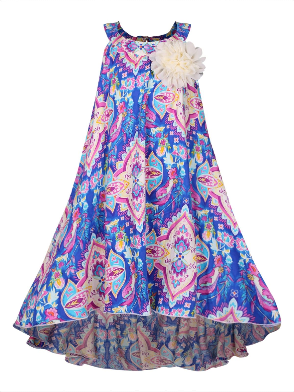 Girls Hi-Lo Circle Neck Twirl Dress - Blue / 2T/3T - Girls Spring Dressy Dress