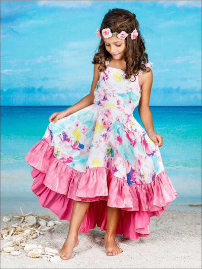 Girls Hi-Lo Flutter Sleeve Ruffled Hem Dress - Girls Spring Dressy Dress