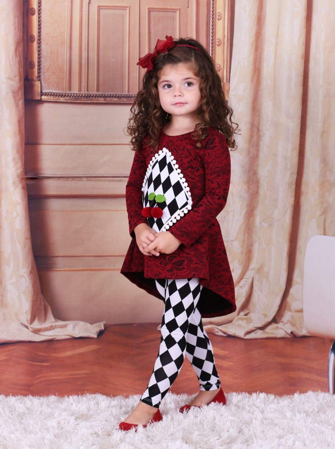 Girls Cherry On Top Hi-Lo Tunic and Checkered Leggings Set- Girls Fall Casual Set