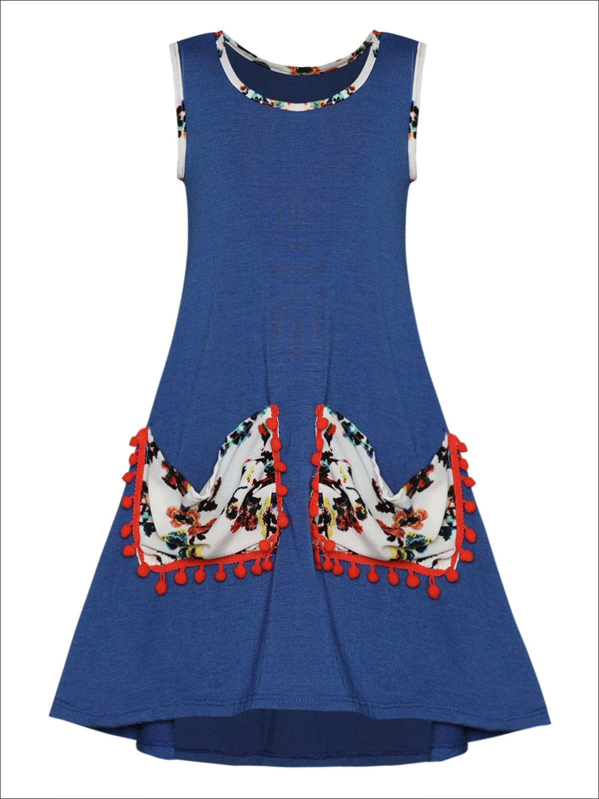 Girls Hi-Lo Slouchy Pocket Dress - Blue / 2T/3T - Girls Spring Casual Dress