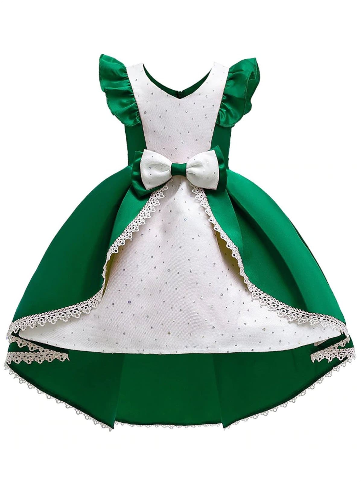 Girls Hi-Low Ball Gown Style Princess Holiday Dress With Sequins - green / 2T - Girls Fall Dressy Dress