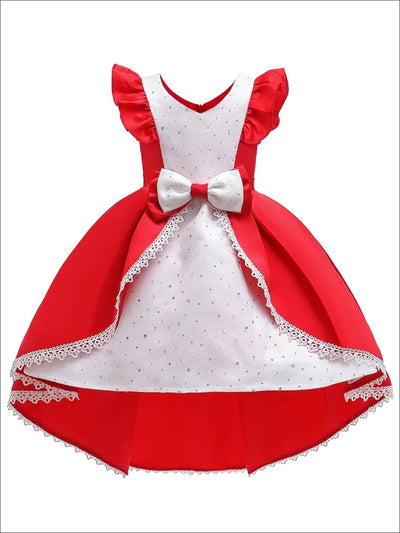 Girls Hi-Low Ball Gown Style Princess Holiday Dress With Sequins - Red / 2T - Girls Fall Dressy Dress