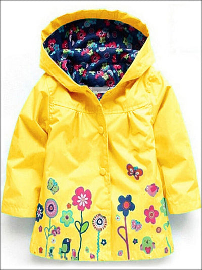 Girls Hooded Floral Print Raincoat - Girls Jacket