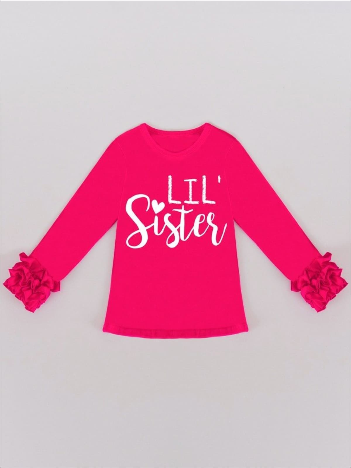 Girls Hot Pink Lil Sister Ruffled Long Sleeve Graphic Top