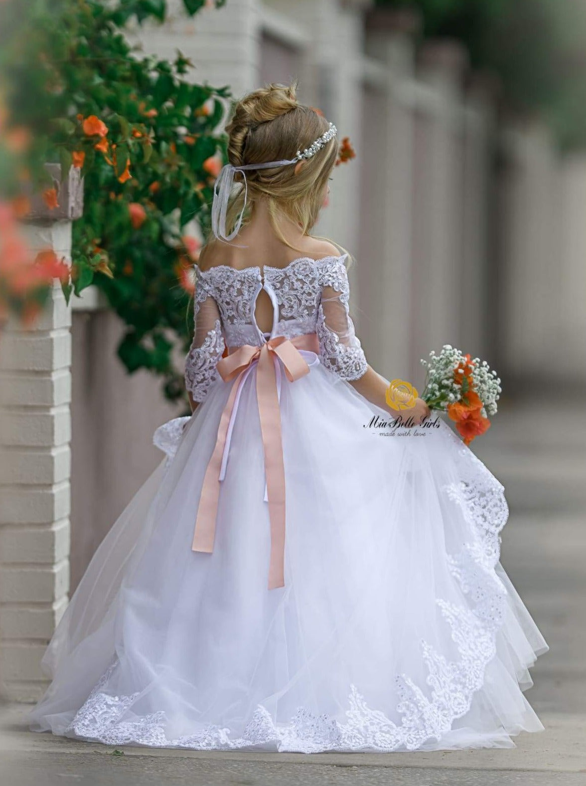 Girls Ivory Lace Rhinestone Dress - Flower girls Dress