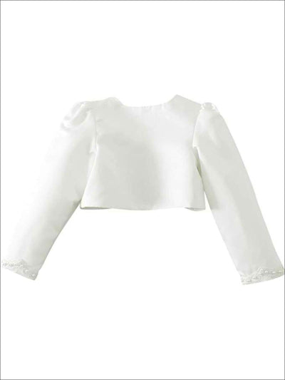 Girls Ivory Pearl Embellished Long Sleeve Bolero - Girls Jacket
