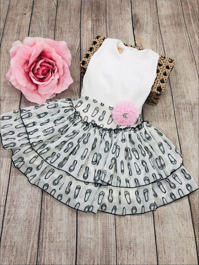 Girls Ivory Tiered Dress with Ballet Shoe Print & Red Sash - White / Ivory / 3T - Girls Spring Dressy Dress