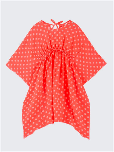 Girls Kaftan Style Drawstring Swimsuit Cover Up - Orange / 2T/3T - Girls Swimsuit Cover Up