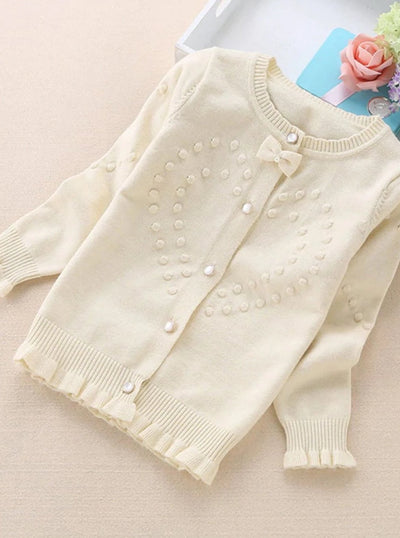 Kids Sweaters | Knit Ruffle Trim Button Up Cardigan | Mia Belle Girls