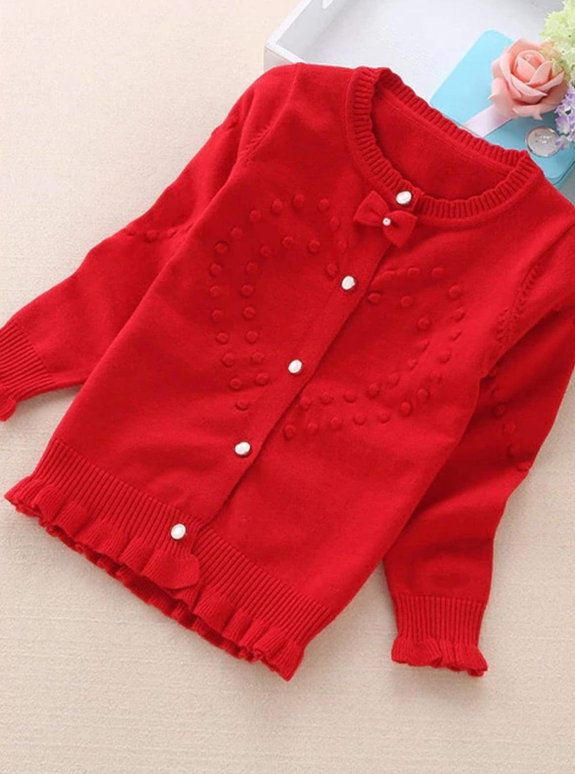 Kids Sweaters | Knit Ruffle Trim Button Up Cardigan | Mia Belle Girls