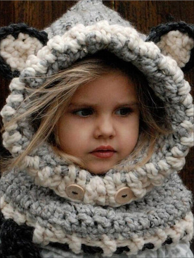 Girls Knitted Animal Ear Winter Scarf - Grey - Girls Hats