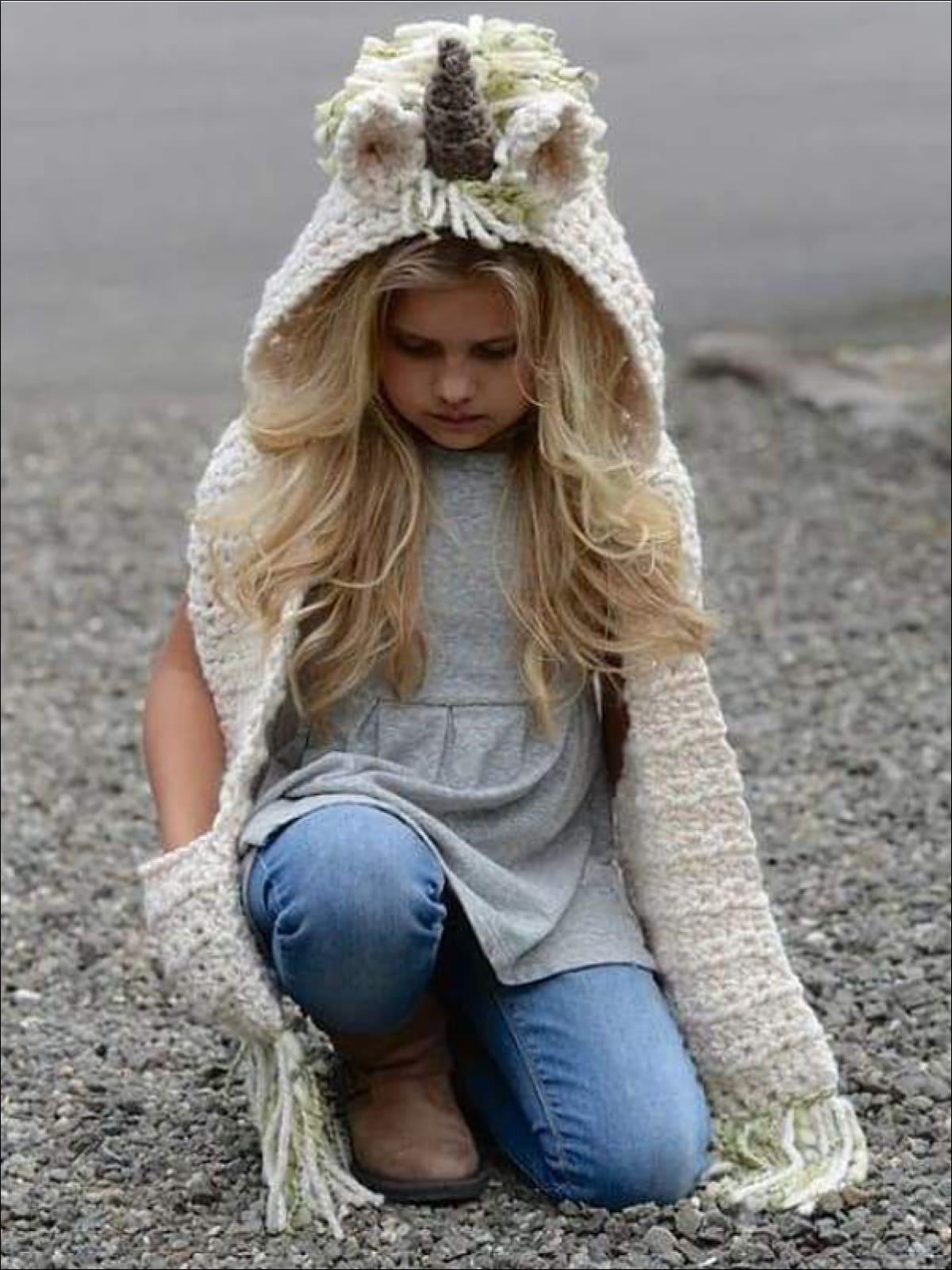 Girls Knitted Unicorn Beanie Hat with Scarf - Green / One Size - Girls Hats